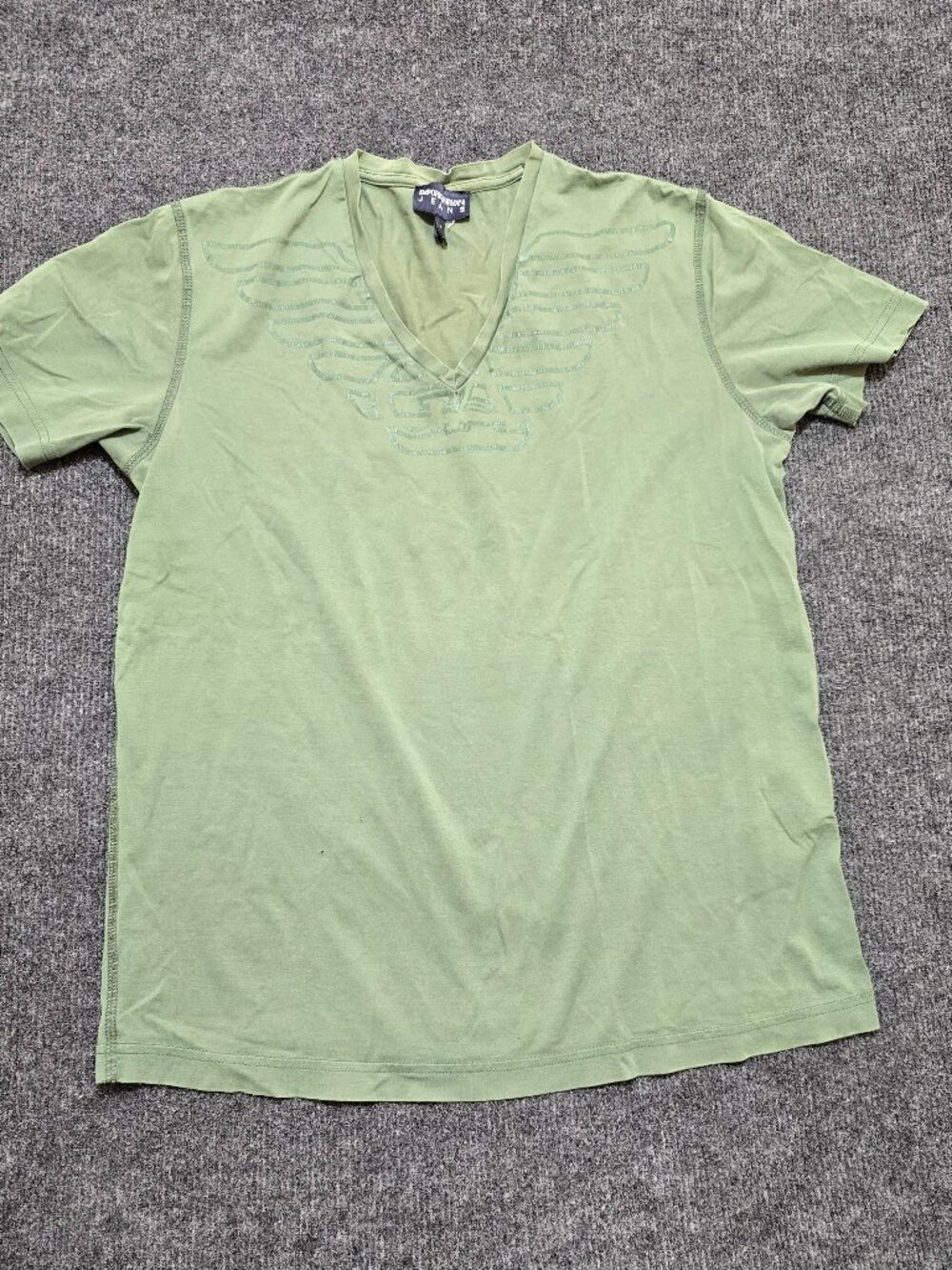 Emporio Armani Jeans Men’s Green V‑Neck T‑Shirt Size M Abstract Graphic Tee Wear